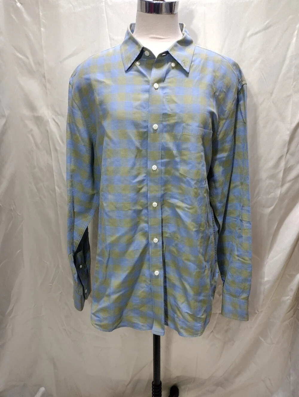 J Crew Baird McNutt Irish Linen Blend Shirt Mens XL Plaid Long Sleeve Green/Blue